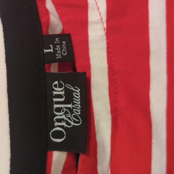 Onque Casual Red & White Striped Blouse Top Shirt, 3/4 sleeves Size Large NWT - Picture 2 of 11